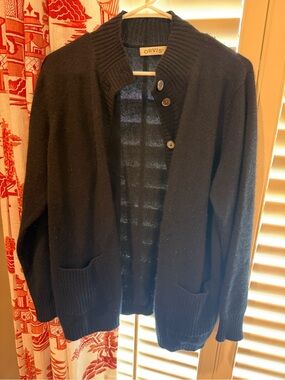 Orvis Black 100% Cashmere Button-Front Cardigan